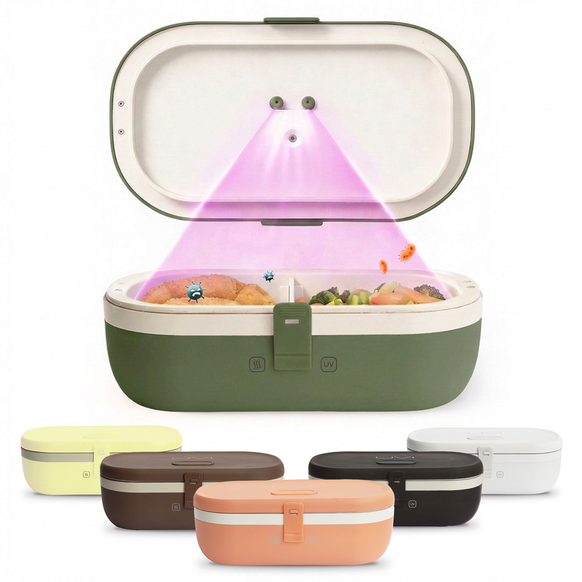 UVI Plus – SELF-HEATING LUNCH BOX WITH USB-C CORD AND UV LIGHT SANITIZER - Green Pea