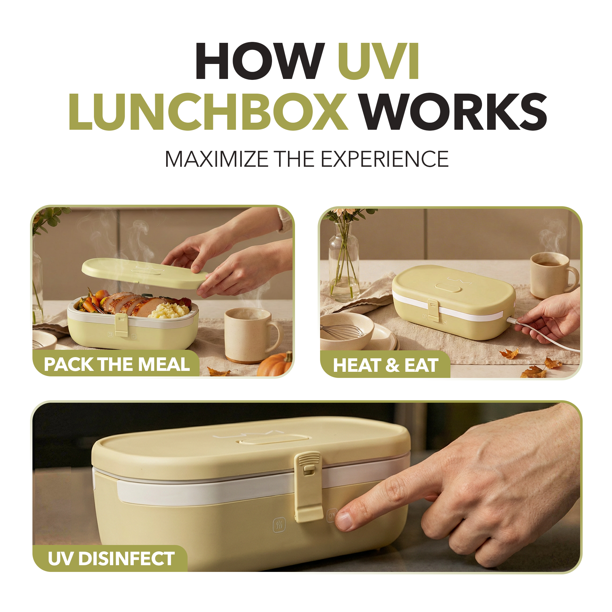 UVI Plus – SELF-HEATING LUNCH BOX WITH USB-C CORD AND UV LIGHT SANITIZER - Sunshine
