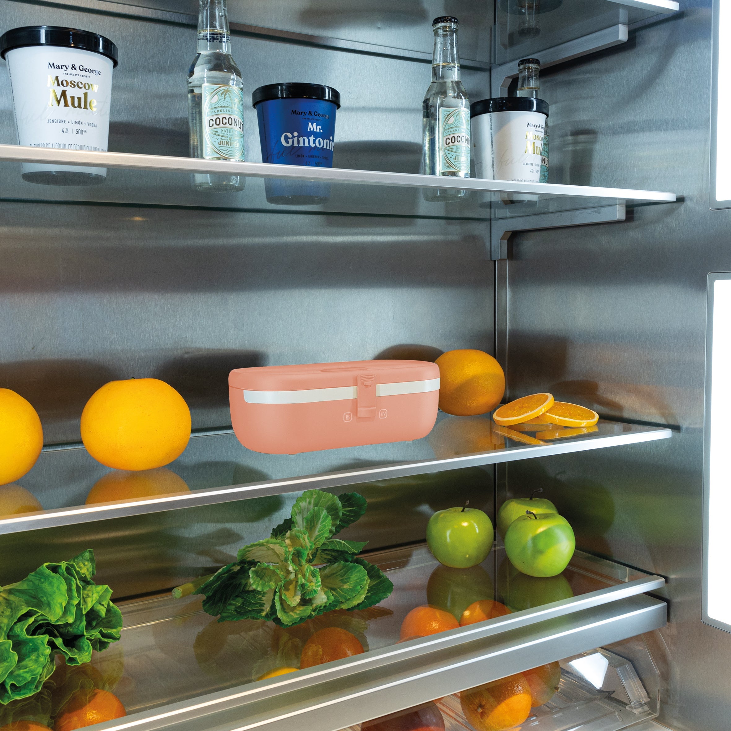 UVI Plus – SELF-HEATING LUNCH BOX WITH USB-C CORD AND UV LIGHT SANITIZER - Salmon