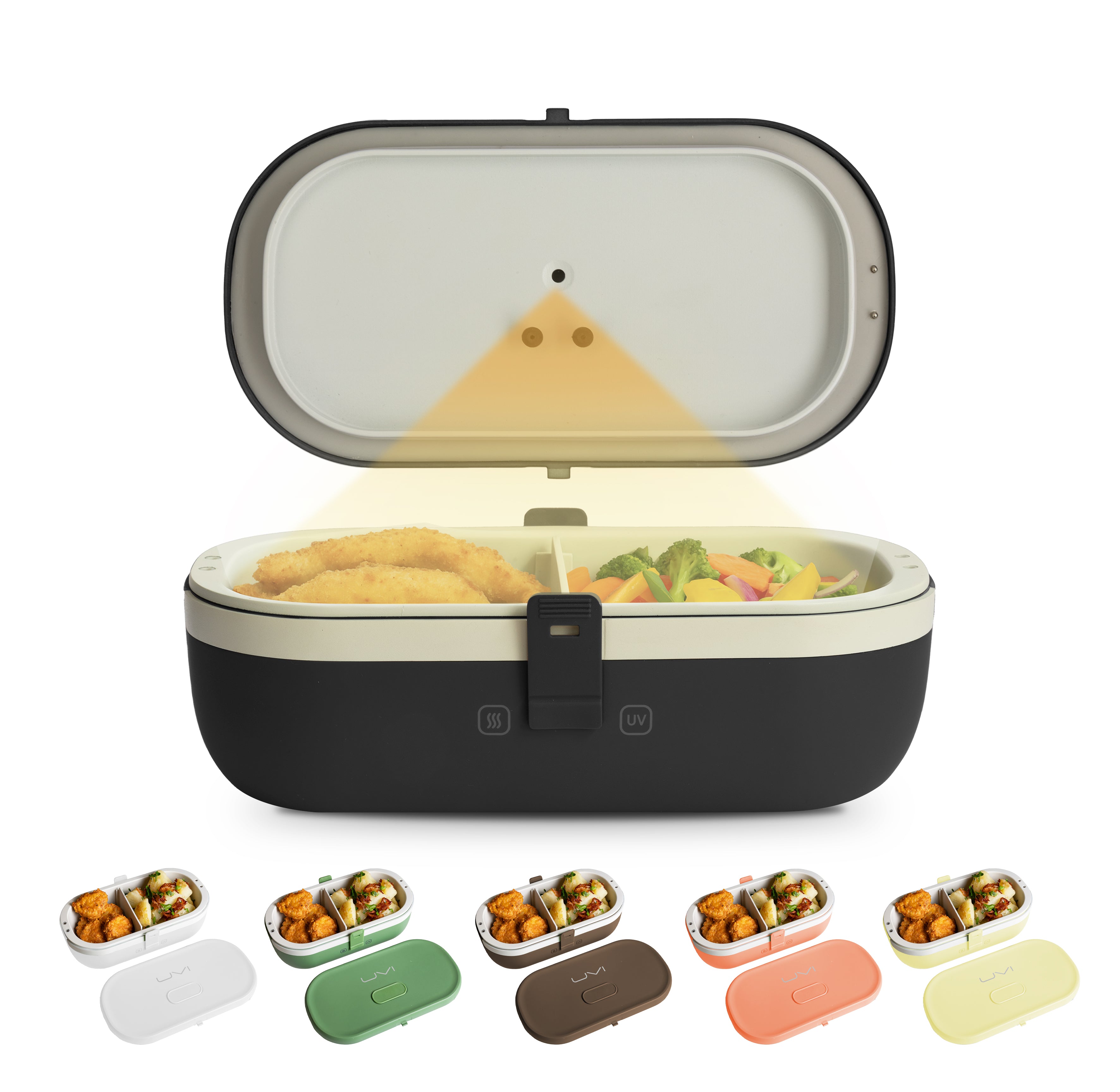 UVI Plus – SELF-HEATING LUNCH BOX WITH USB-C CORD AND UV LIGHT SANITIZER - Charcoal