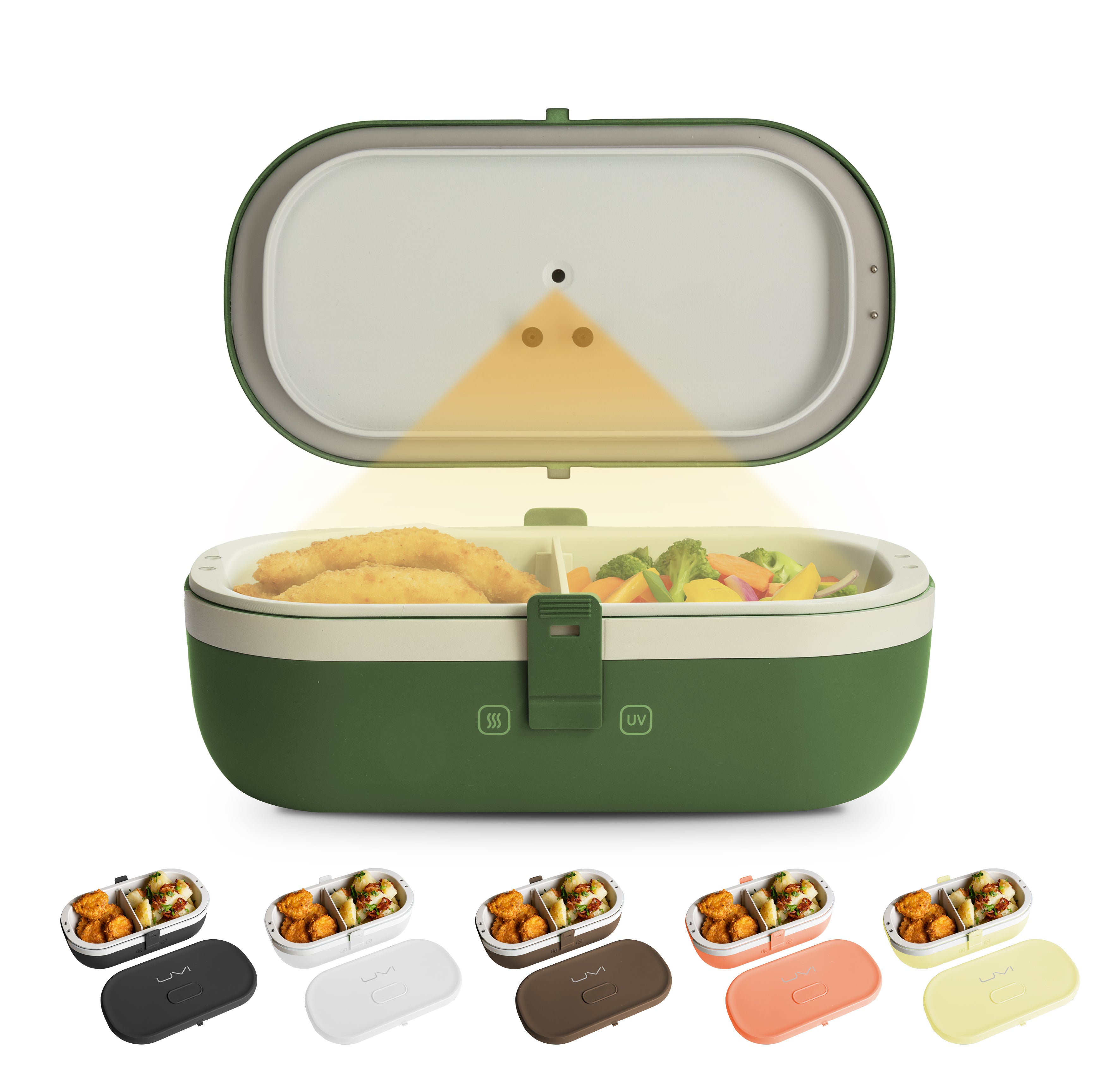 UVI Plus – SELF-HEATING LUNCH BOX WITH USB-C CORD AND UV LIGHT SANITIZER - Green Pea