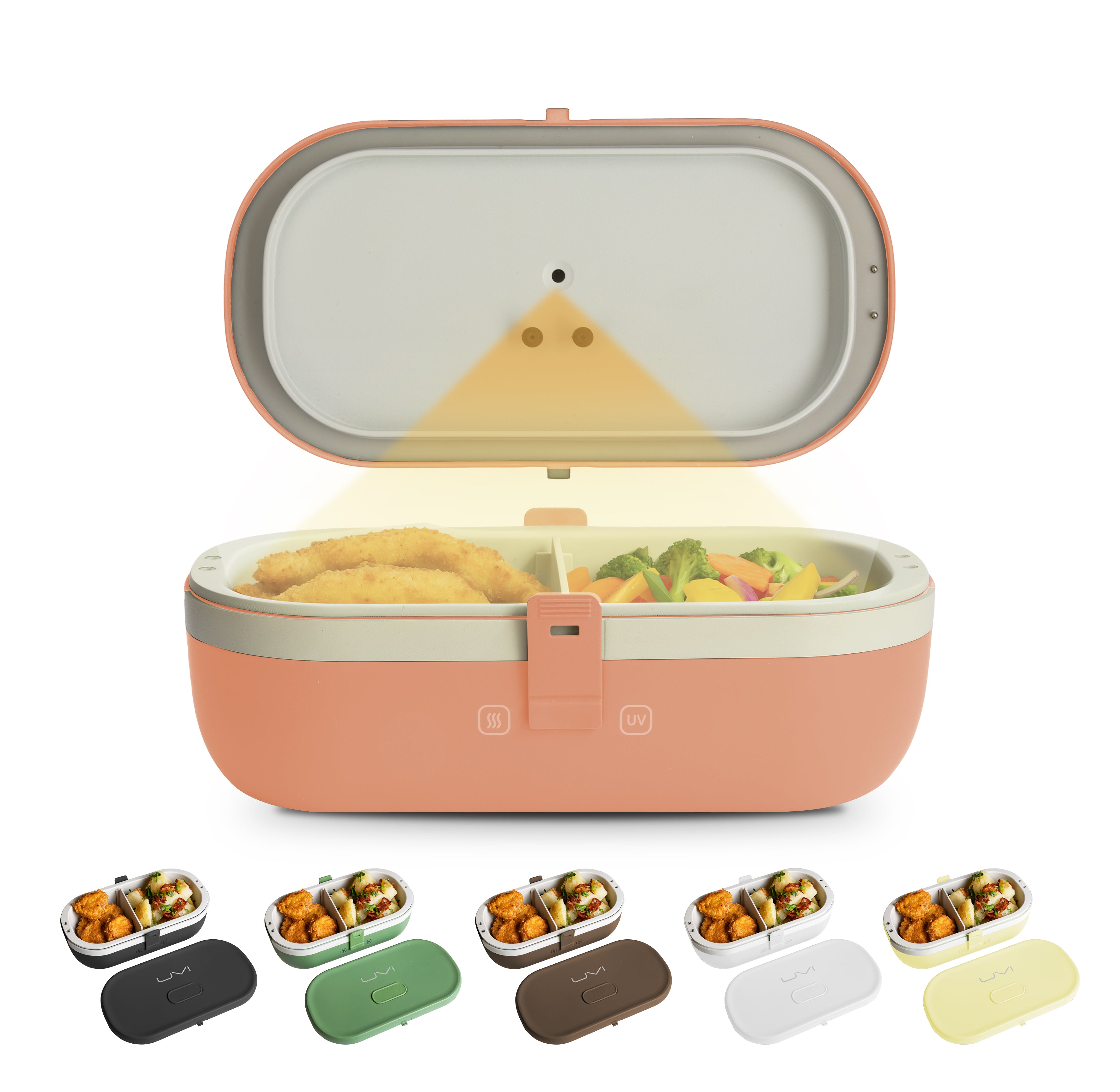 UVI Plus – SELF-HEATING LUNCH BOX WITH USB-C CORD AND UV LIGHT SANITIZER - Salmon