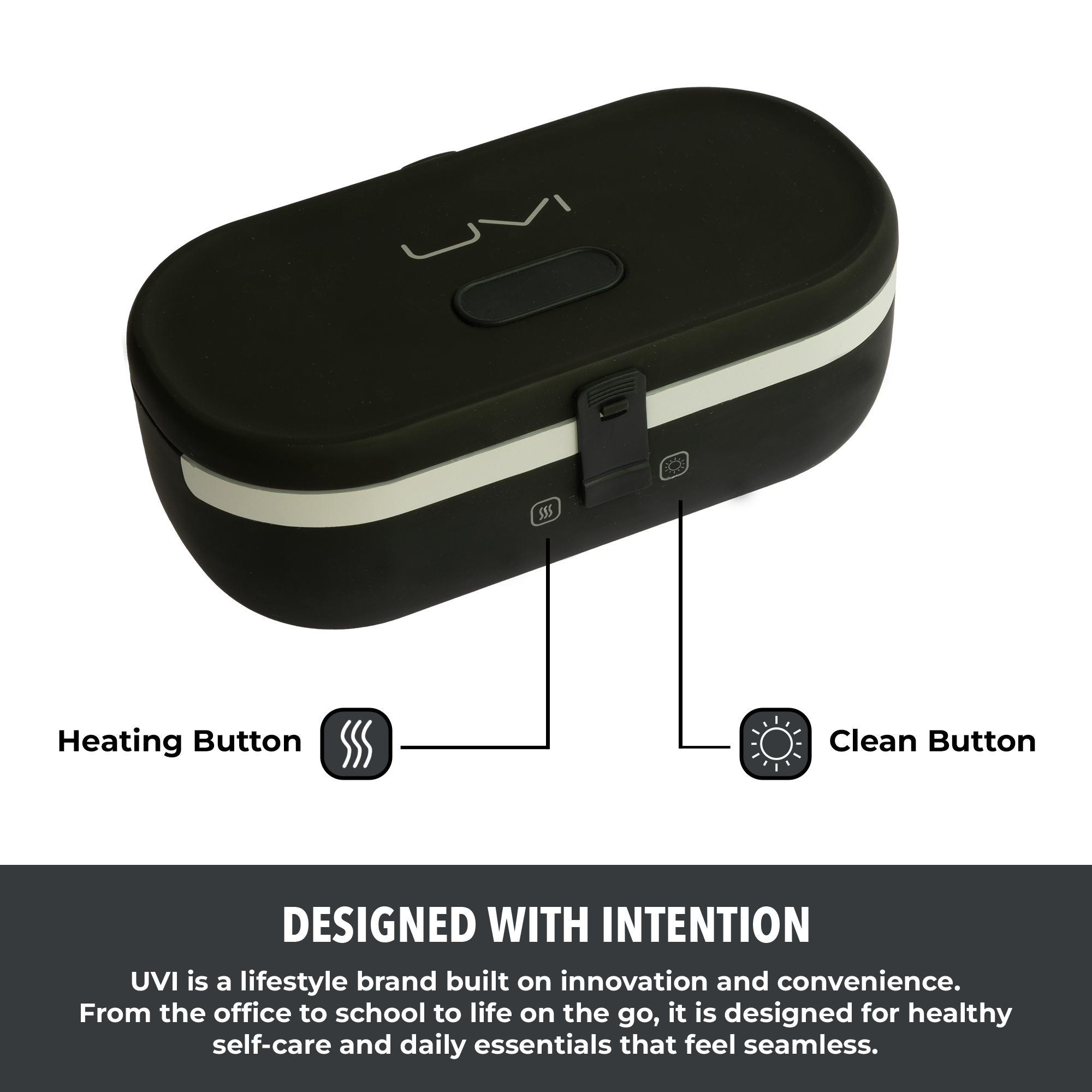 UVI Plus – SELF-HEATING LUNCH BOX WITH USB-C CORD AND UV LIGHT SANITIZER - Charcoal
