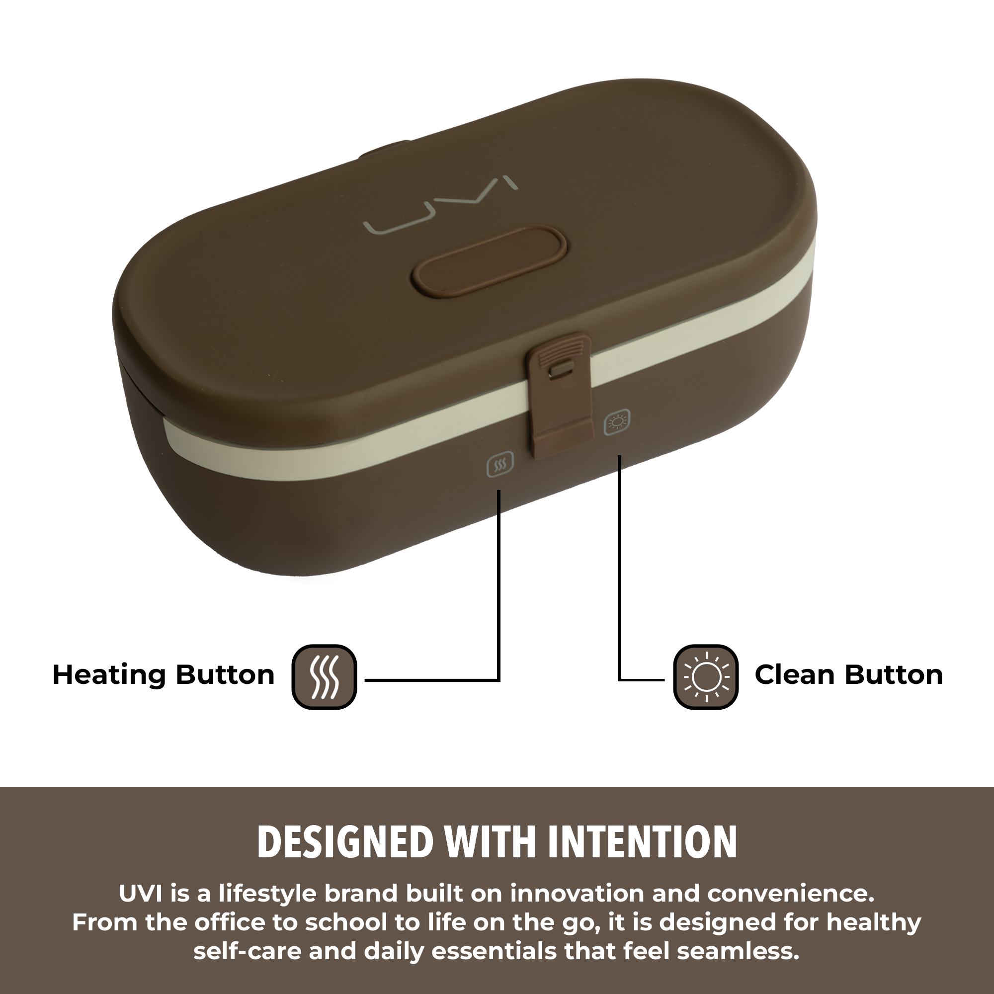 UVI Plus – SELF-HEATING LUNCH BOX WITH USB-C CORD AND UV LIGHT SANITIZER - Coffee Bean