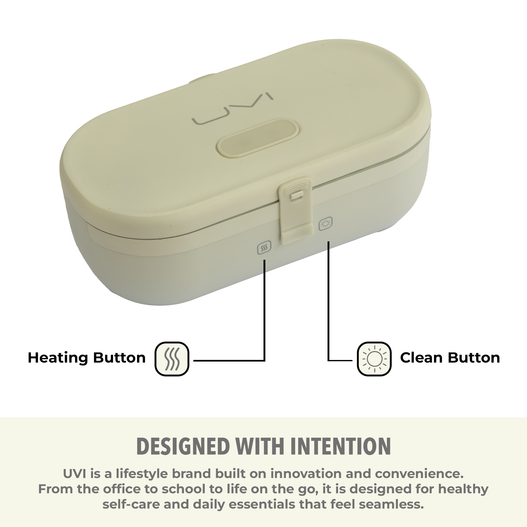 UVI Plus – SELF-HEATING LUNCH BOX WITH USB-C CORD AND UV LIGHT SANITIZER - Pearl