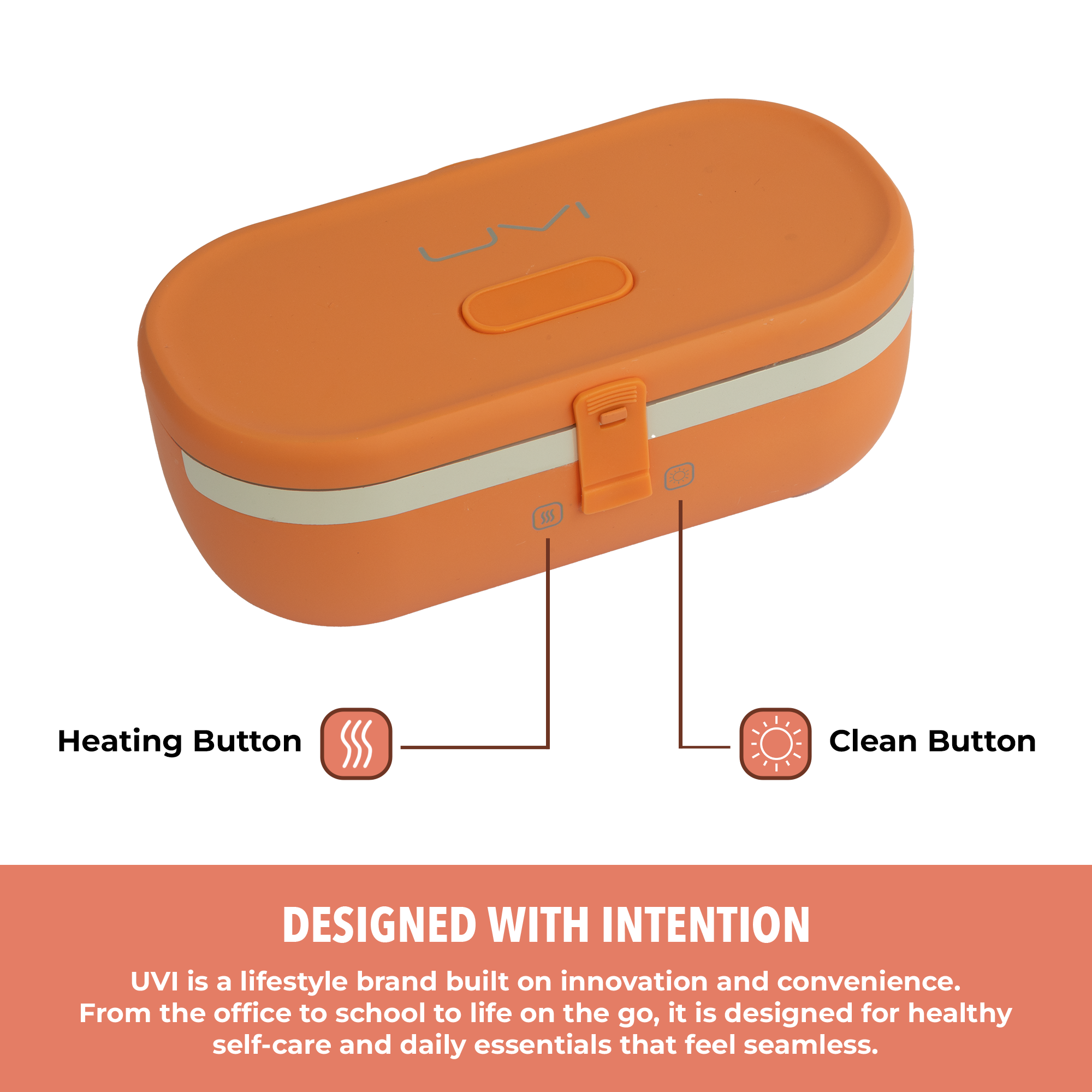 UVI Plus – SELF-HEATING LUNCH BOX WITH USB-C CORD AND UV LIGHT SANITIZER - Salmon
