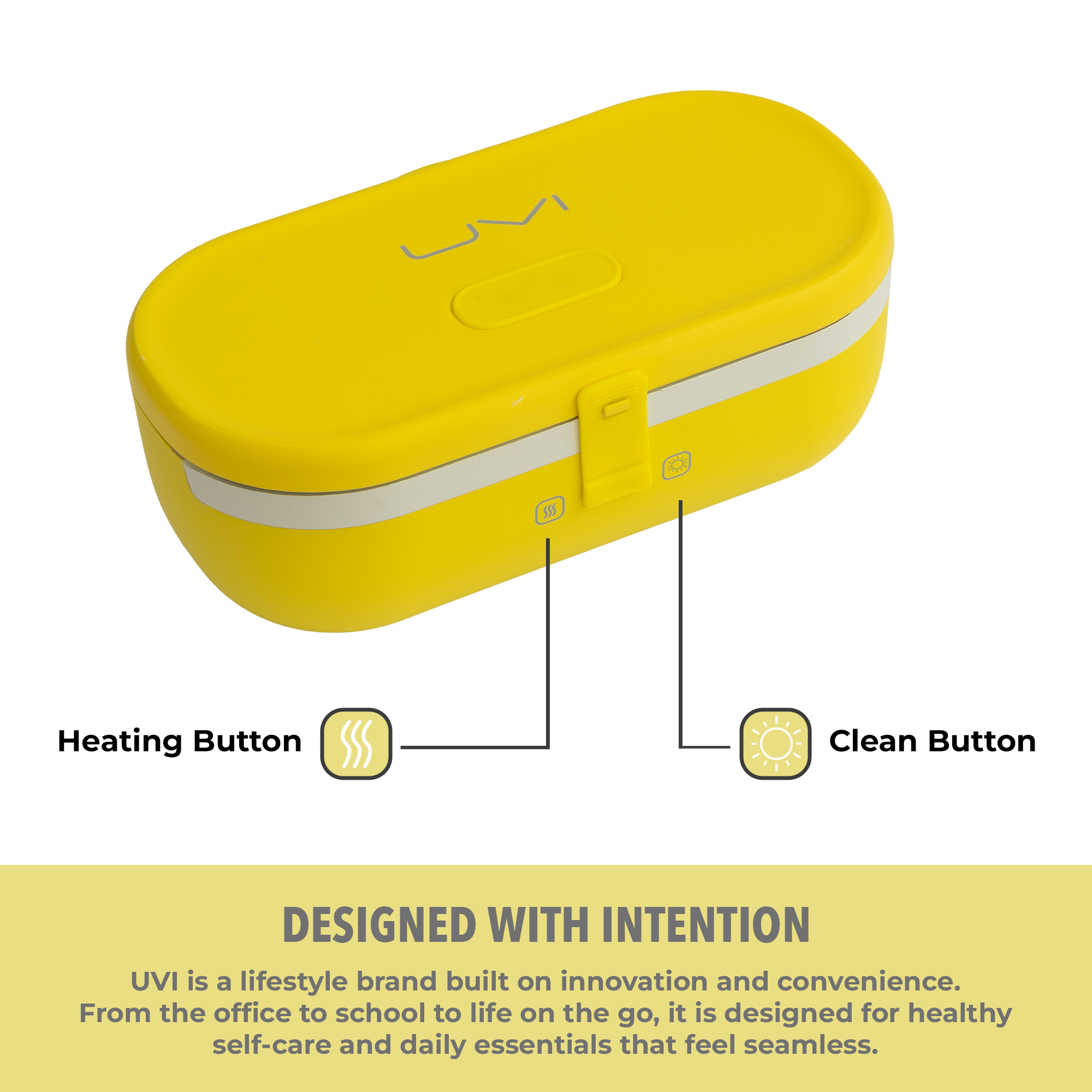 UVI Plus – SELF-HEATING LUNCH BOX WITH USB-C CORD AND UV LIGHT SANITIZER - Sunshine