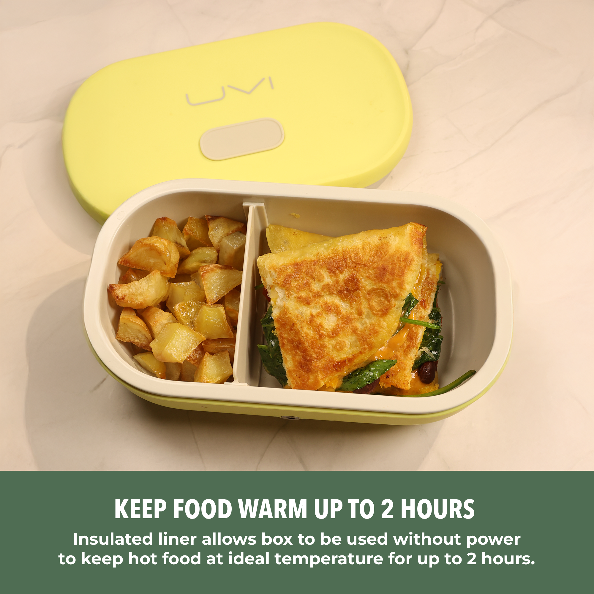 UVI Plus – SELF-HEATING LUNCH BOX WITH USB-C CORD AND UV LIGHT SANITIZER - Green Pea