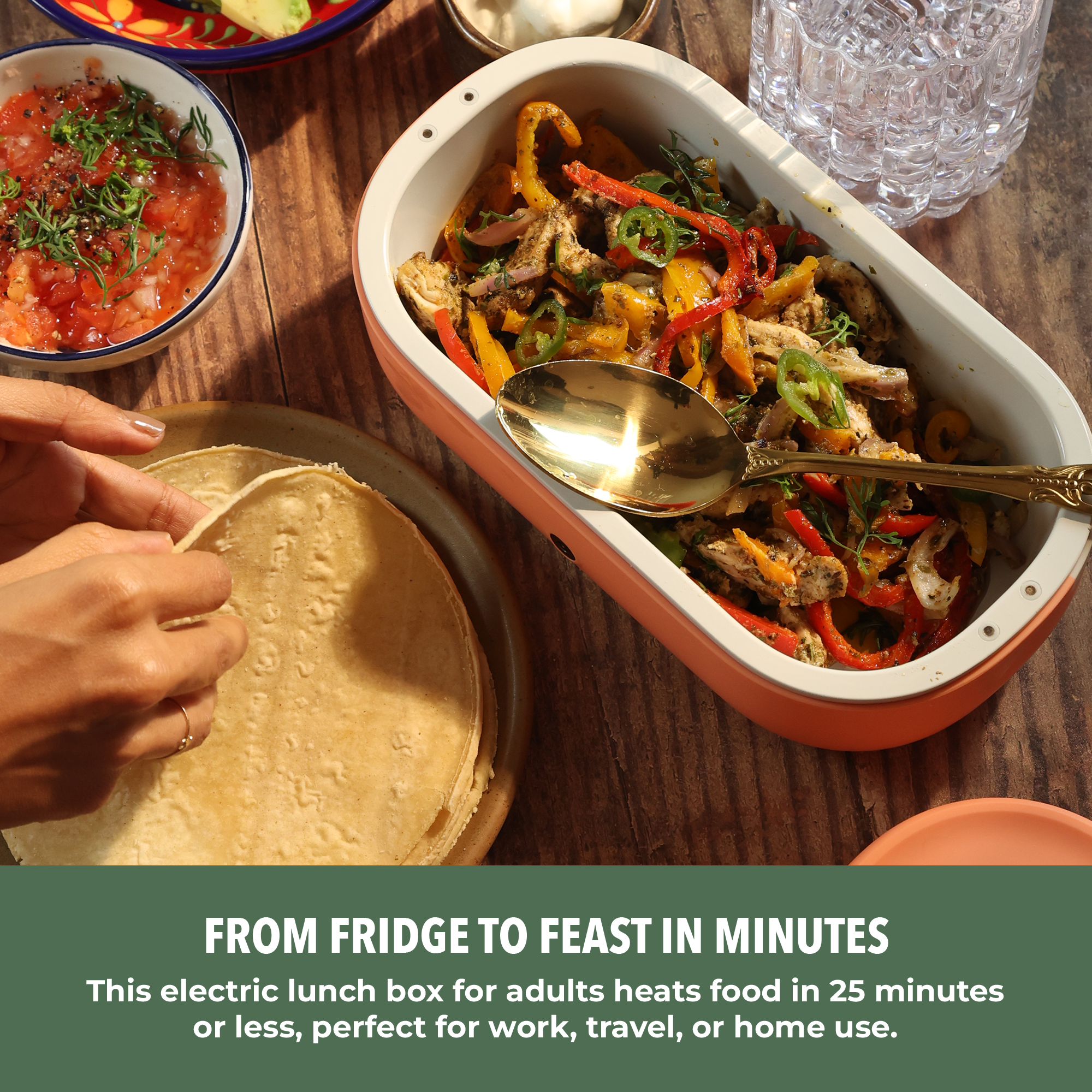 UVI Plus – SELF-HEATING LUNCH BOX WITH USB-C CORD AND UV LIGHT SANITIZER - Green Pea