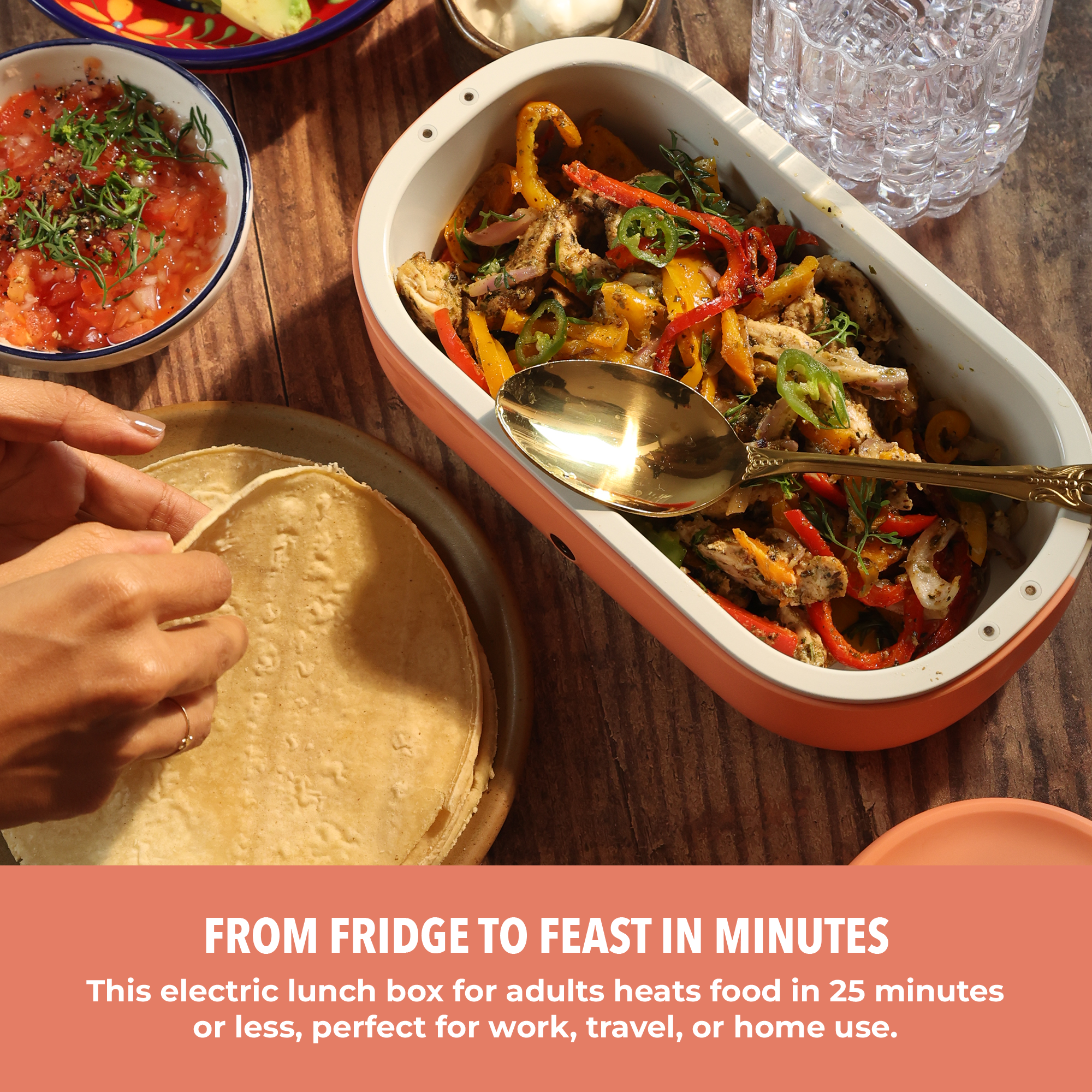 UVI Plus – SELF-HEATING LUNCH BOX WITH USB-C CORD AND UV LIGHT SANITIZER - Salmon