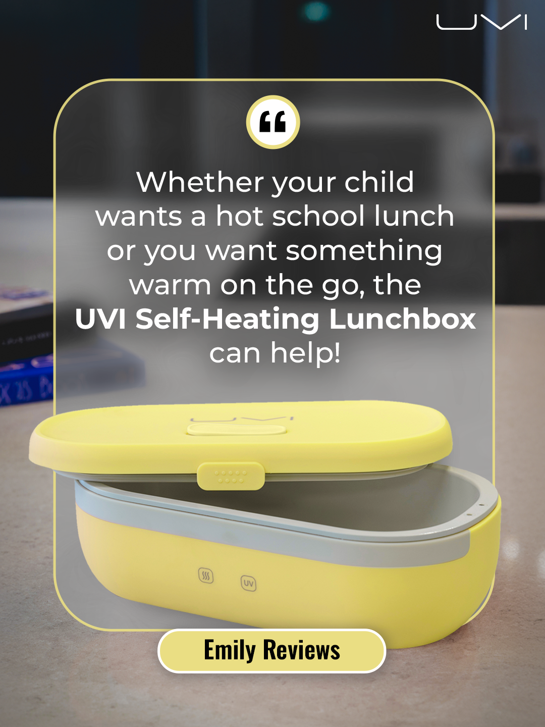 SELF HEATING LUNCH BOX WITH UV LIGHT SANITIZER - YELLOW UVI