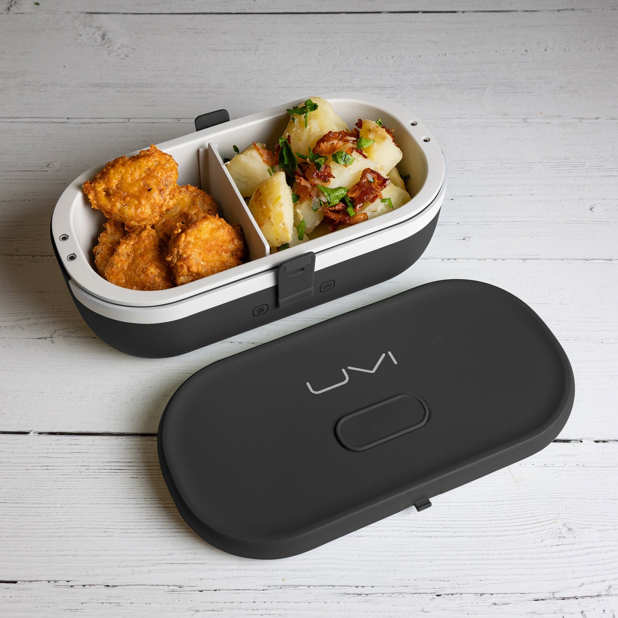 UVI Plus – SELF-HEATING LUNCH BOX WITH USB-C CORD AND UV LIGHT SANITIZER - Charcoal