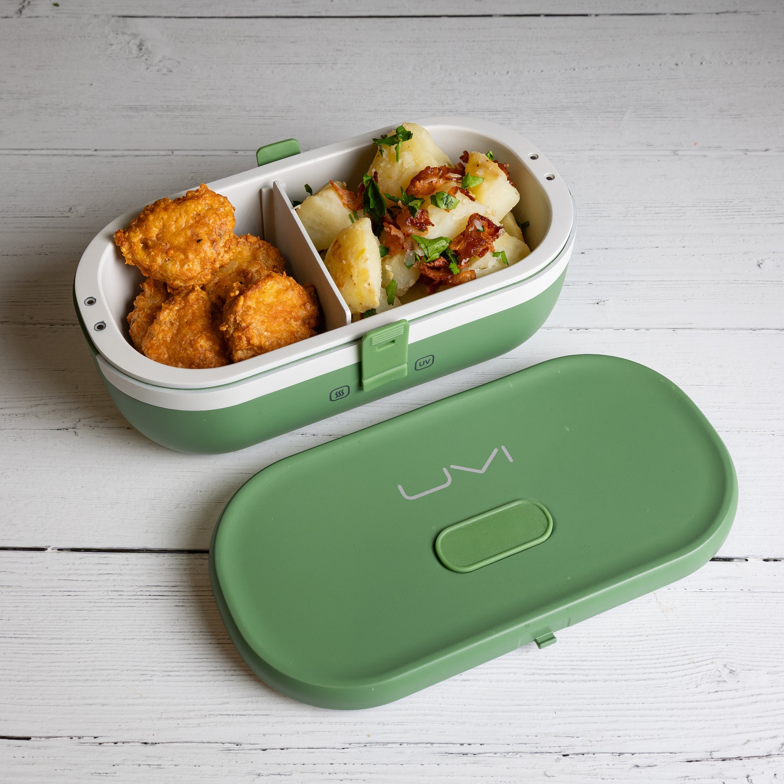 UVI Plus – SELF-HEATING LUNCH BOX WITH USB-C CORD AND UV LIGHT SANITIZER - Green Pea