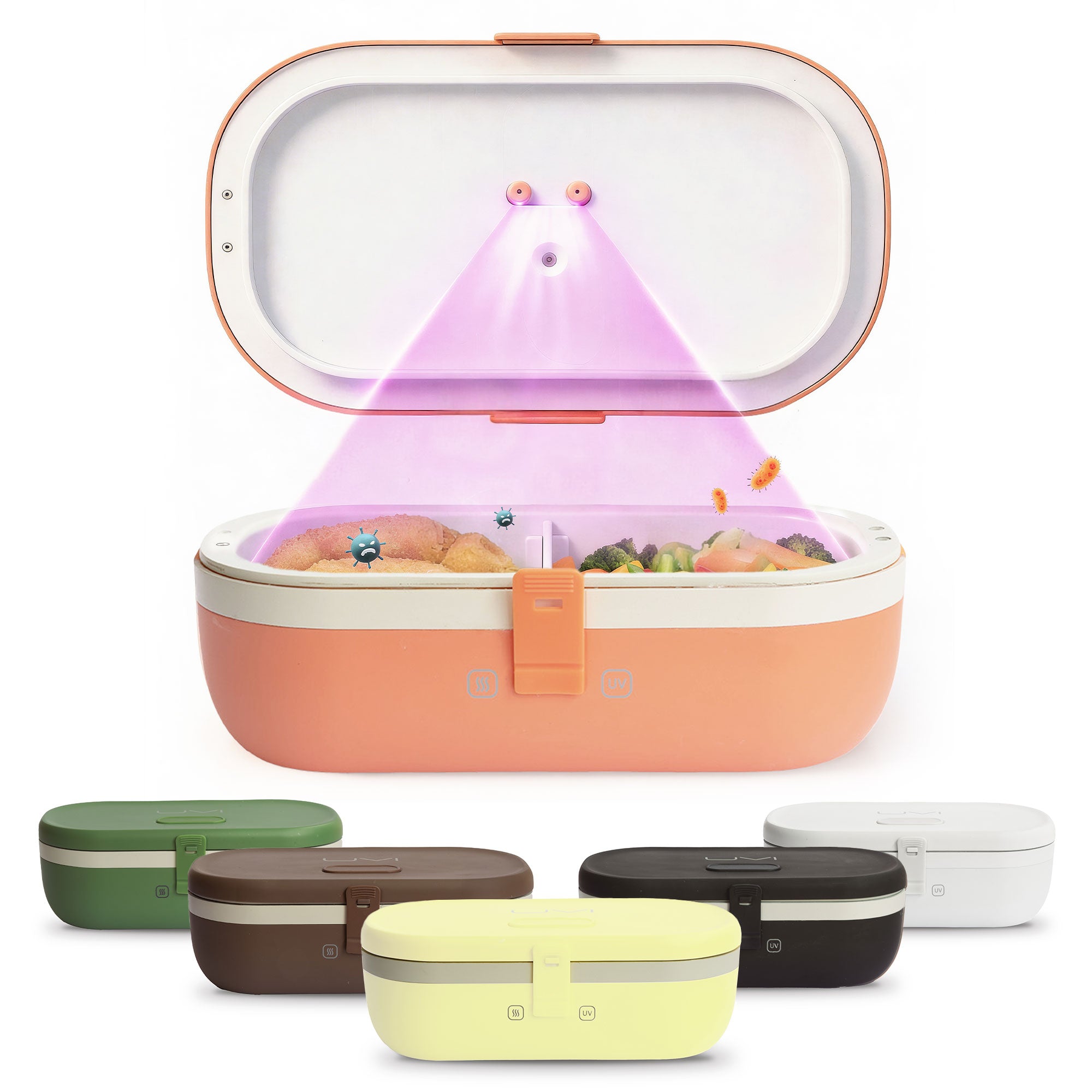 UVI Plus – SELF-HEATING LUNCH BOX WITH USB-C CORD AND UV LIGHT SANITIZER - Salmon