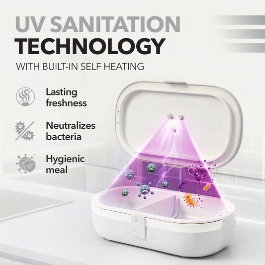 UVI Plus – SELF-HEATING LUNCH BOX WITH USB-C CORD AND UV LIGHT SANITIZER - Pearl
