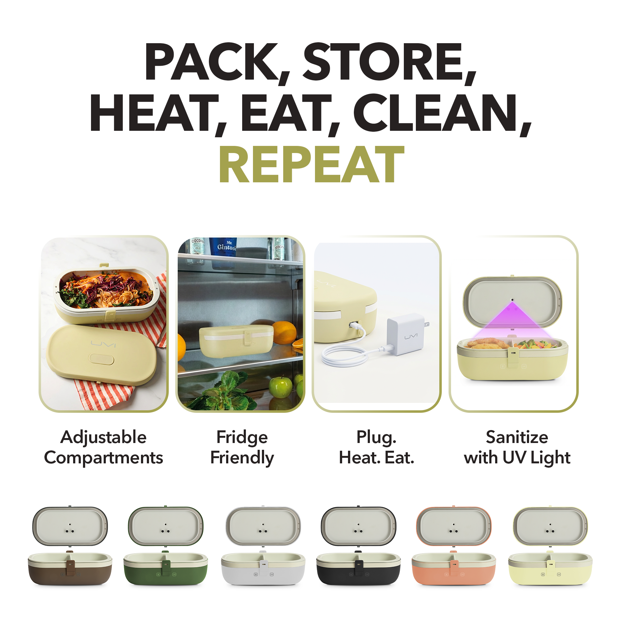 UVI Plus – SELF-HEATING LUNCH BOX WITH USB-C CORD AND UV LIGHT SANITIZER - Sunshine