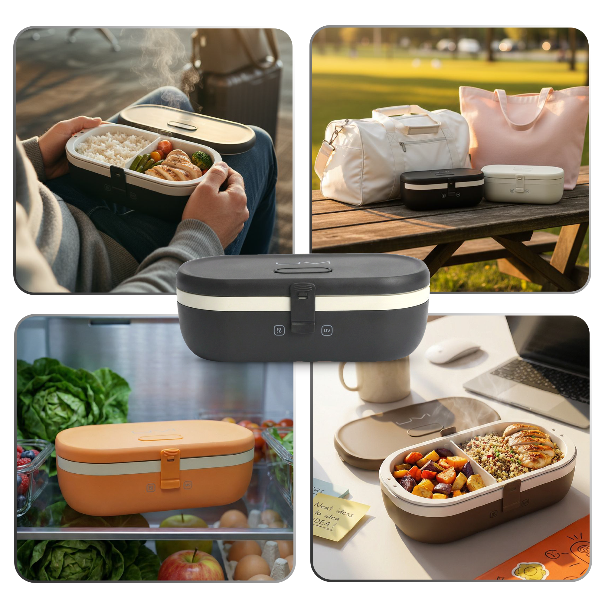 UVI Plus – SELF-HEATING LUNCH BOX WITH USB-C CORD AND UV LIGHT SANITIZER - Charcoal