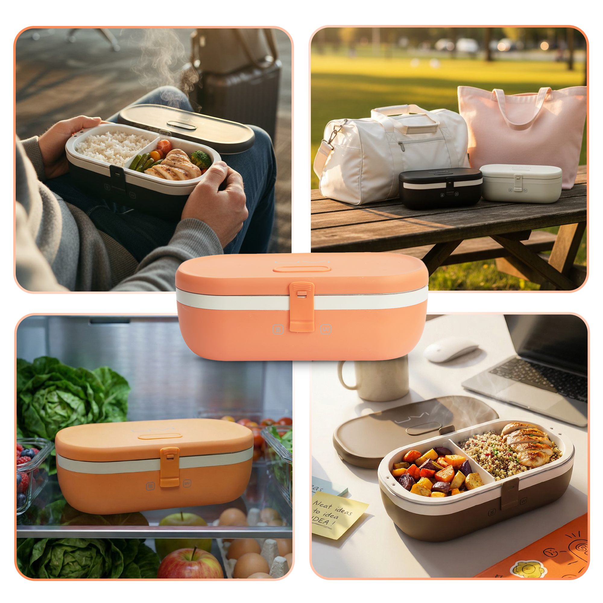 UVI Plus – SELF-HEATING LUNCH BOX WITH USB-C CORD AND UV LIGHT SANITIZER - Salmon