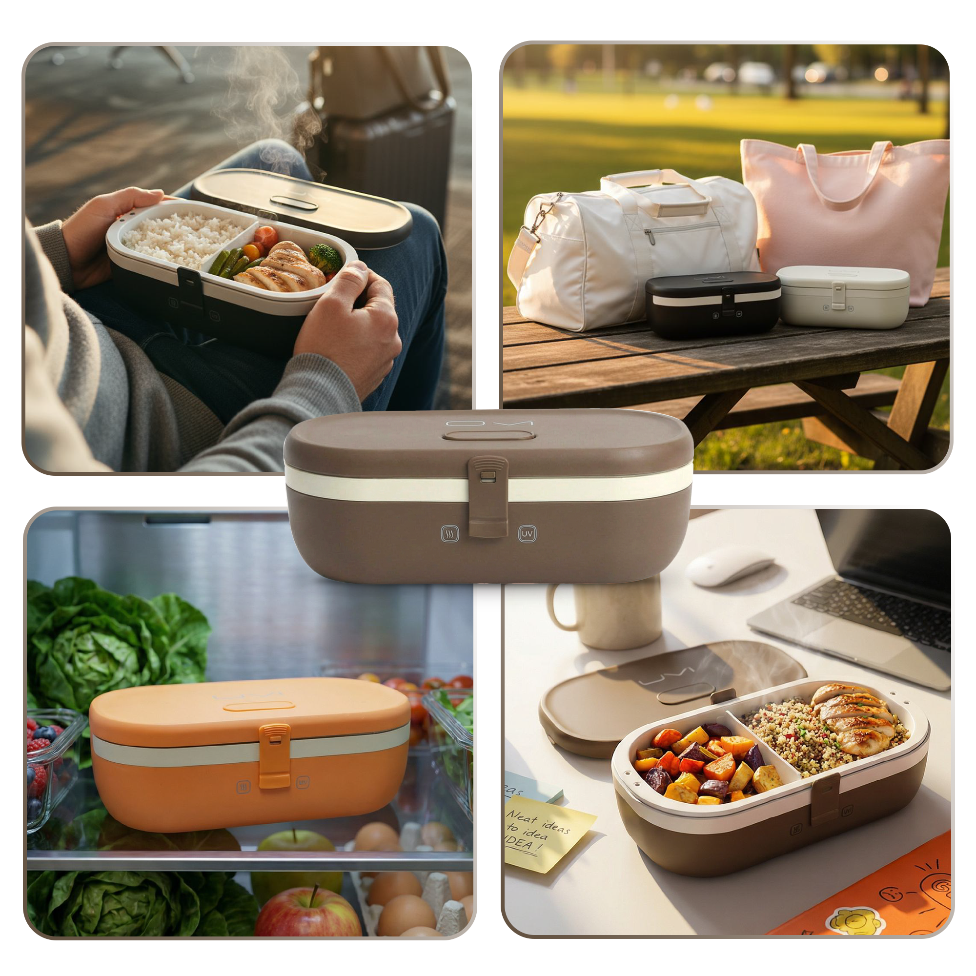 UVI Plus – SELF-HEATING LUNCH BOX WITH USB-C CORD AND UV LIGHT SANITIZER - Coffee Bean
