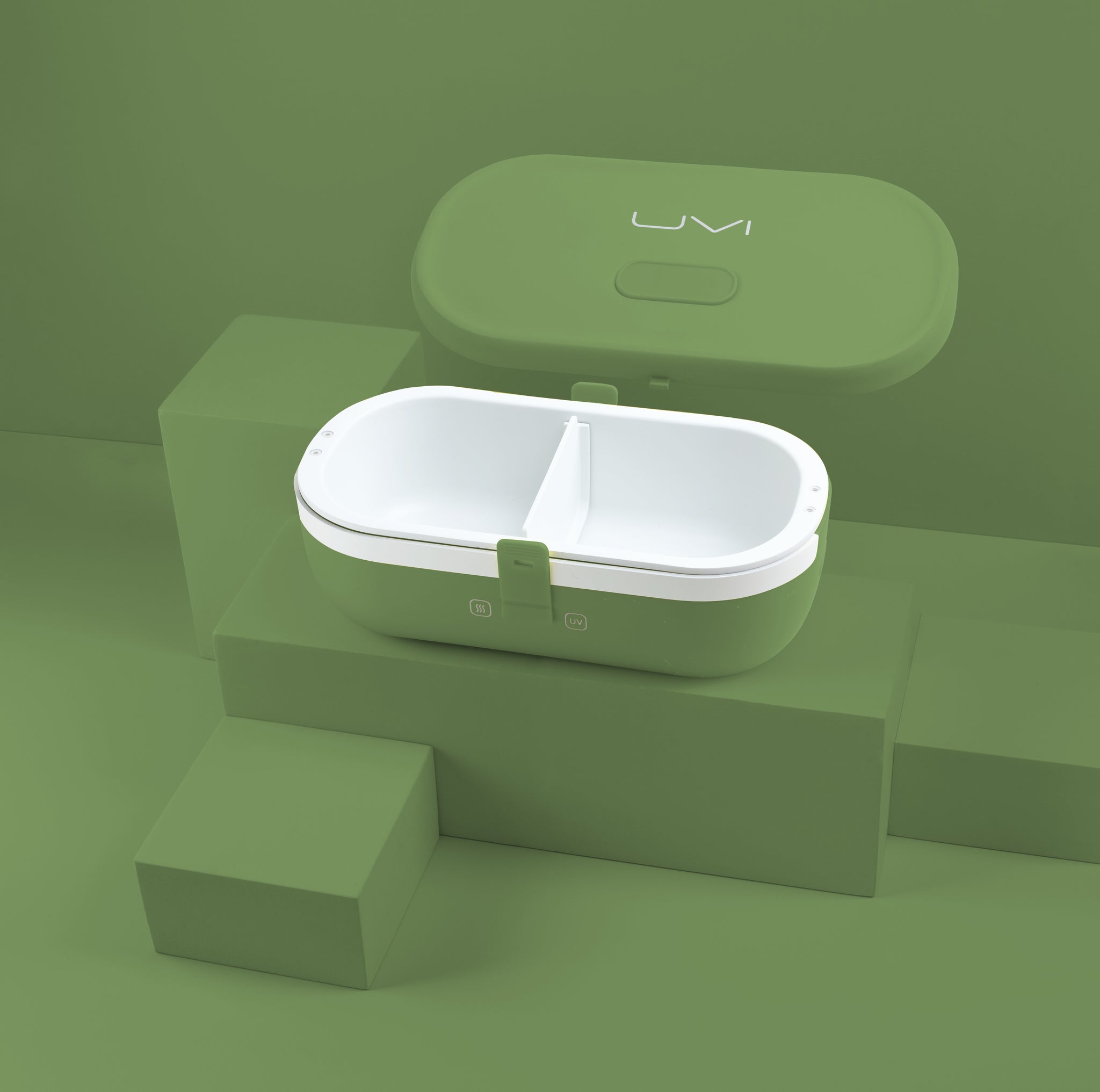 UVI Plus – SELF-HEATING LUNCH BOX WITH USB-C CORD AND UV LIGHT SANITIZER - Green Pea