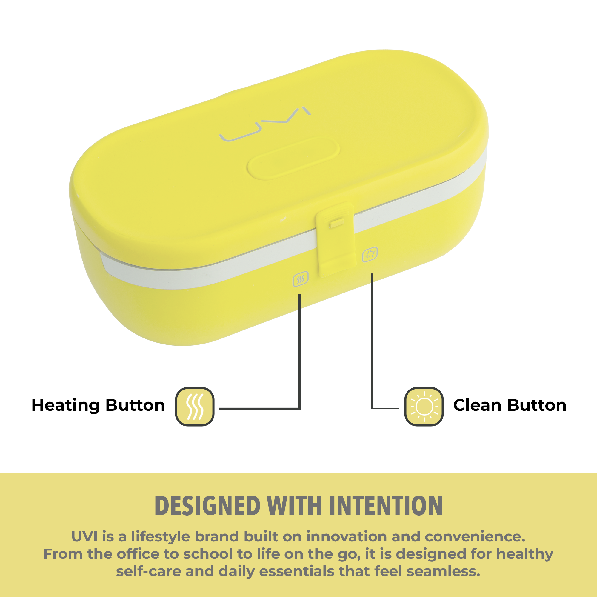 UVI Plus – SELF-HEATING LUNCH BOX WITH USB-C CORD AND UV LIGHT SANITIZER - Sunshine