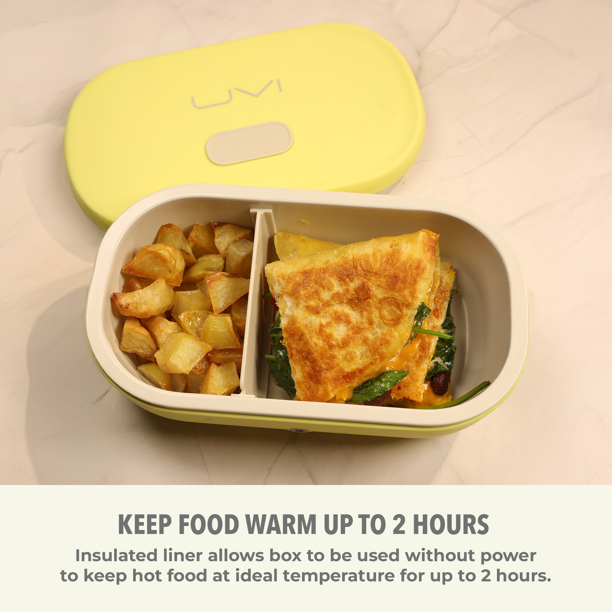 UVI Plus – SELF-HEATING LUNCH BOX WITH USB-C CORD AND UV LIGHT SANITIZER - Pearl