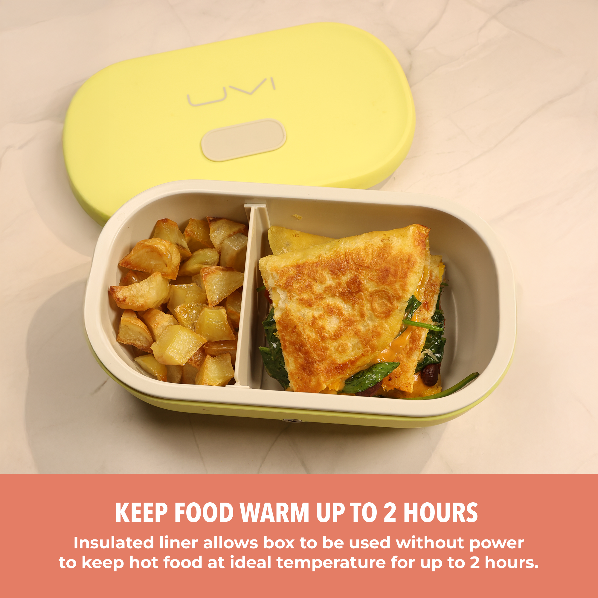 UVI Plus – SELF-HEATING LUNCH BOX WITH USB-C CORD AND UV LIGHT SANITIZER - Salmon