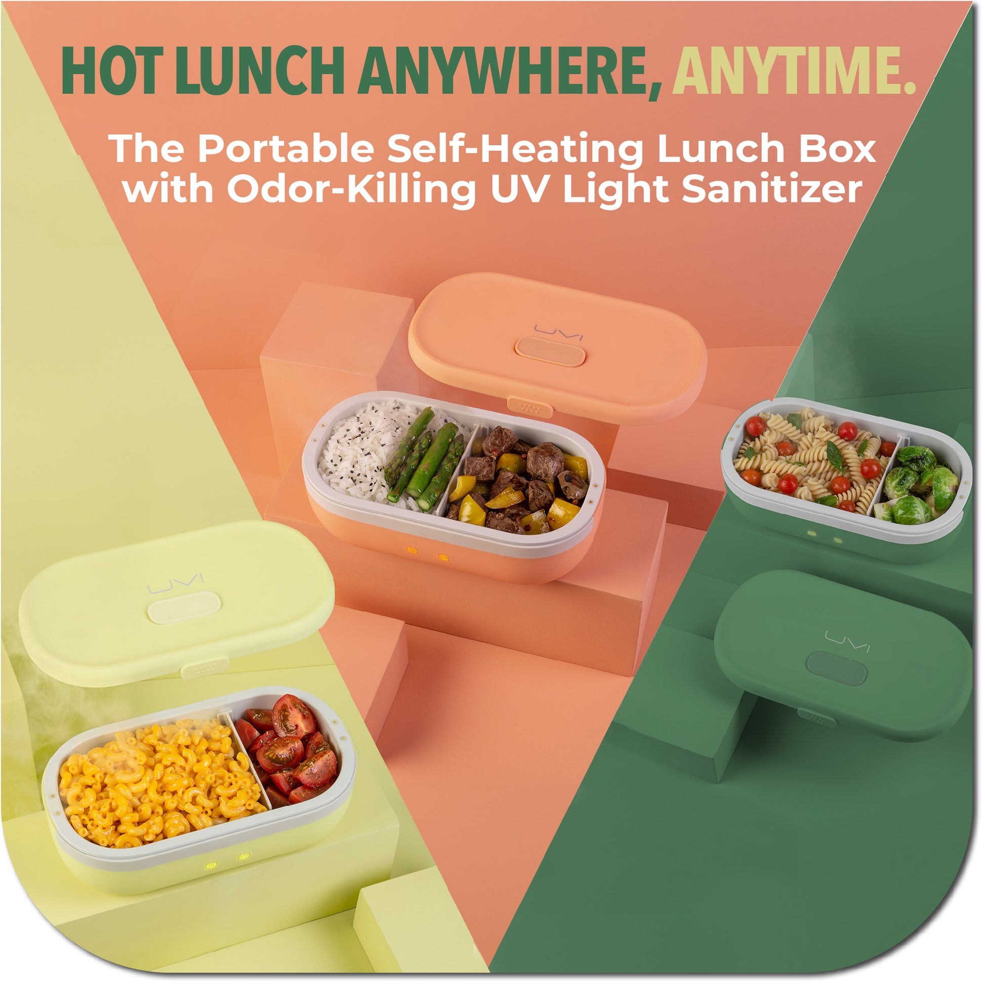 SELF HEATING LUNCH BOX WITH UV LIGHT SANITIZER - GREEN PEA UVI