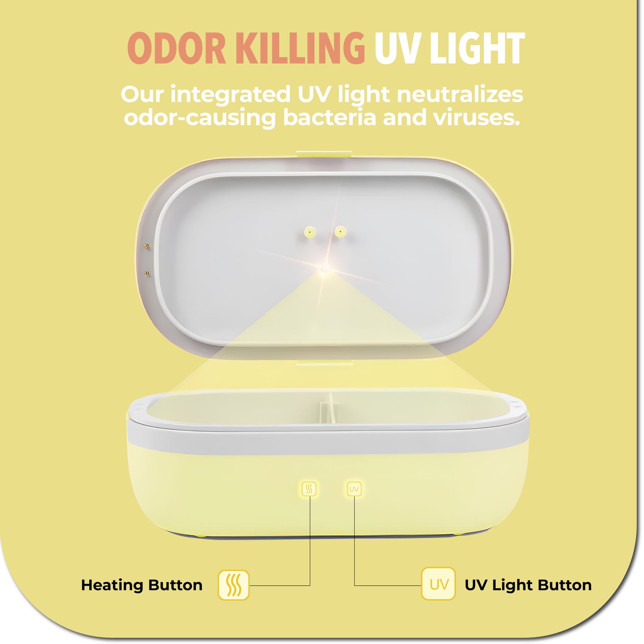 SELF HEATING LUNCH BOX WITH UV LIGHT SANITIZER - YELLOW UVI