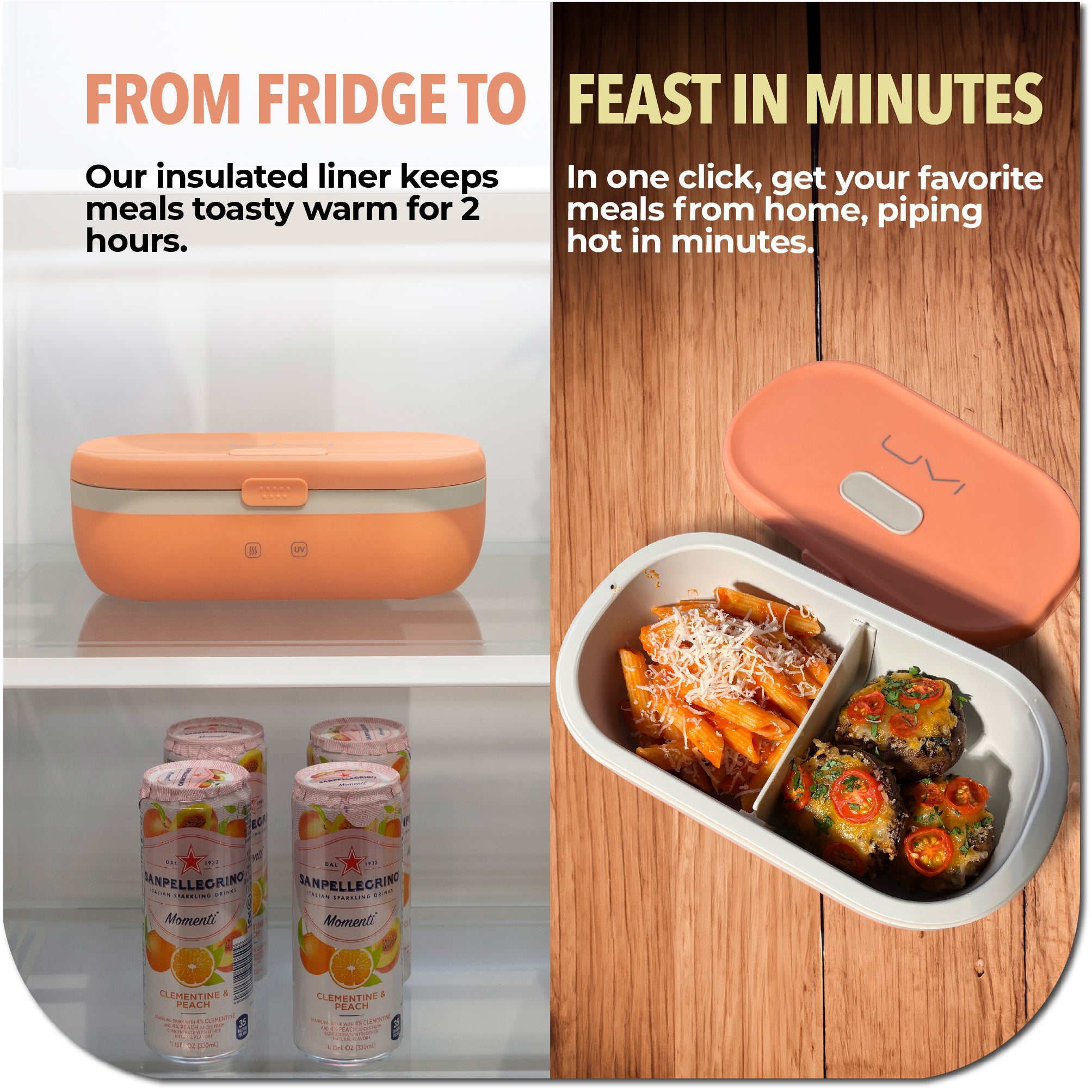 SELF HEATING LUNCH BOX WITH UV LIGHT SANITIZER - YELLOW UVI