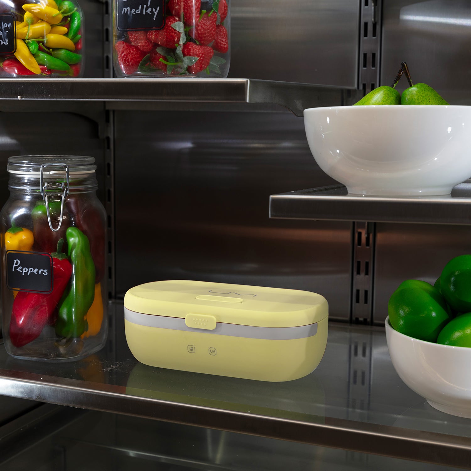 SELF HEATING LUNCH BOX WITH UV LIGHT SANITIZER - YELLOW UVI